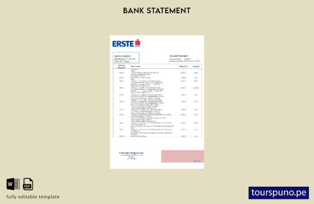 listo para imprimir plantilla de word   extracto bancario de Hungría Erste